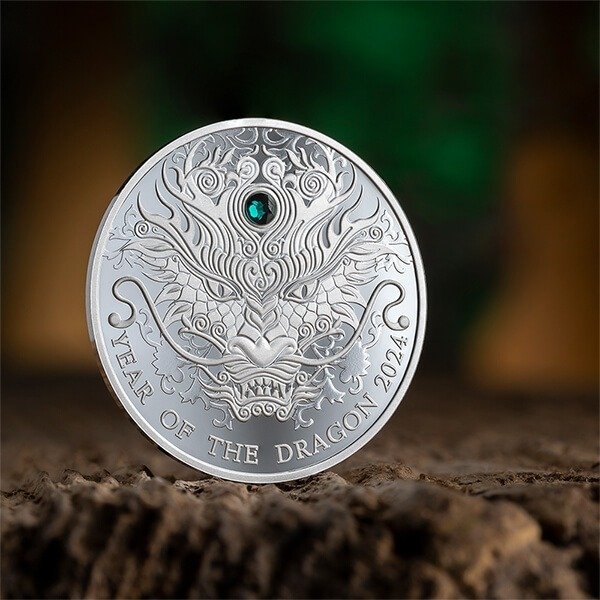 Ghana. 2 Cedis 2024 Year of the Dragon - Lunar Year, 1/2 Oz (.999) Proof  (Ingen mindstepris)