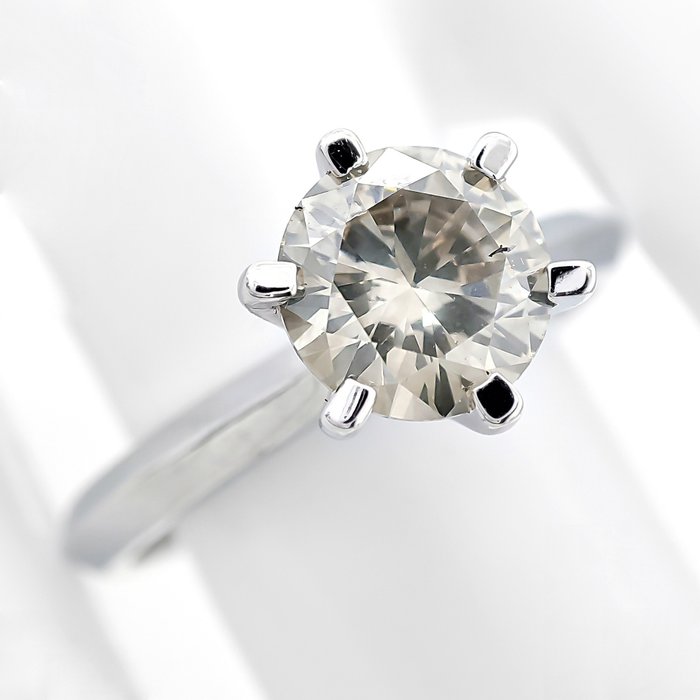 Ring - 14 karat Hvidguld -  1.06ct. tw. Diamant (Naturfarvet)