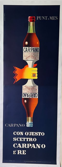 Armando Testa - Poster Pubblicitario- CON QUESTO SCETTRO CARPANO È RE -ARMANDO TESTA-TELATO - 1950‹erne