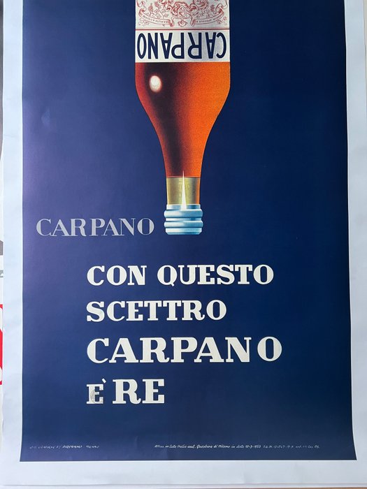 Armando Testa - Poster Pubblicitario- CON QUESTO SCETTRO CARPANO È RE -ARMANDO TESTA-TELATO - 1950‹erne