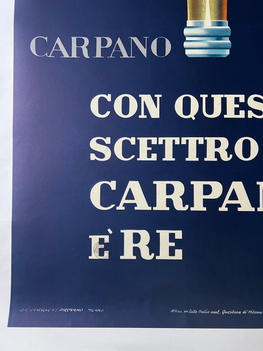 Armando Testa - Poster Pubblicitario- CON QUESTO SCETTRO CARPANO È RE -ARMANDO TESTA-TELATO - 1950‹erne