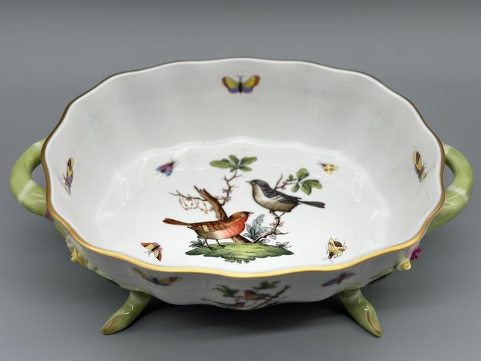 Fad - Herend Hungary Schale - Handbemalt, Vogel- und Schmetterlingsmotiv - Porcelæn