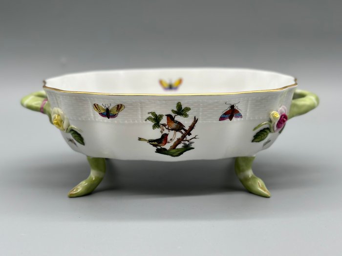 Fad - Herend Hungary Schale - Handbemalt, Vogel- und Schmetterlingsmotiv - Porcelæn