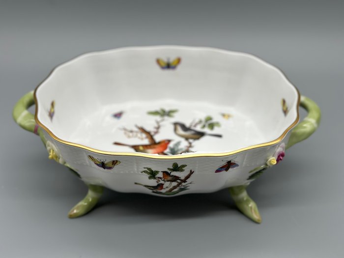 Fad - Herend Hungary Schale - Handbemalt, Vogel- und Schmetterlingsmotiv - Porcelæn