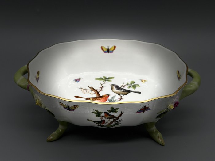 Fad - Herend Hungary Schale - Handbemalt, Vogel- und Schmetterlingsmotiv - Porcelæn