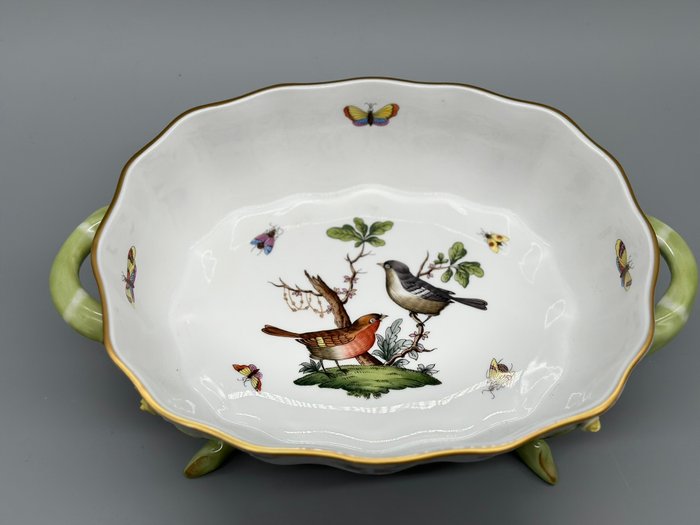 Fad - Herend Hungary Schale - Handbemalt, Vogel- und Schmetterlingsmotiv - Porcelæn