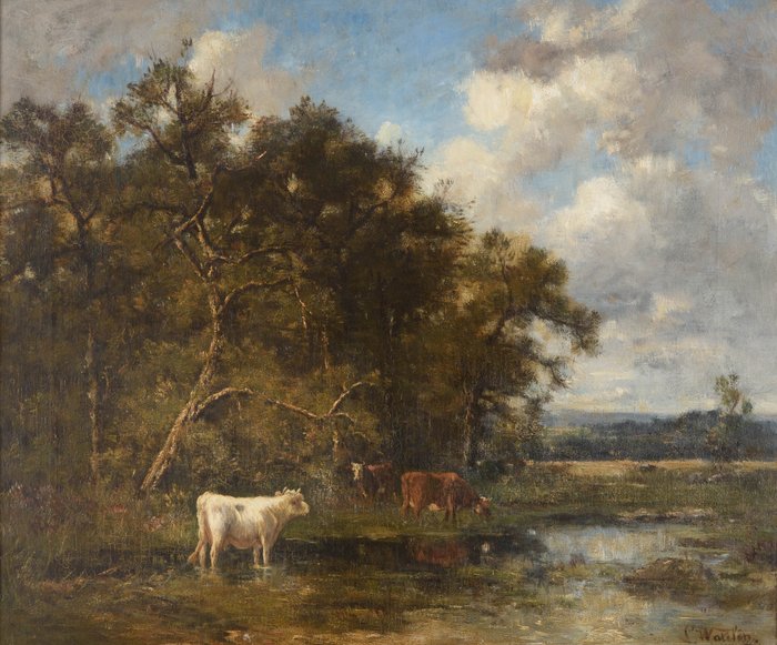 Louis Victor Watelin (1838-1907) - Cows by the water's edge