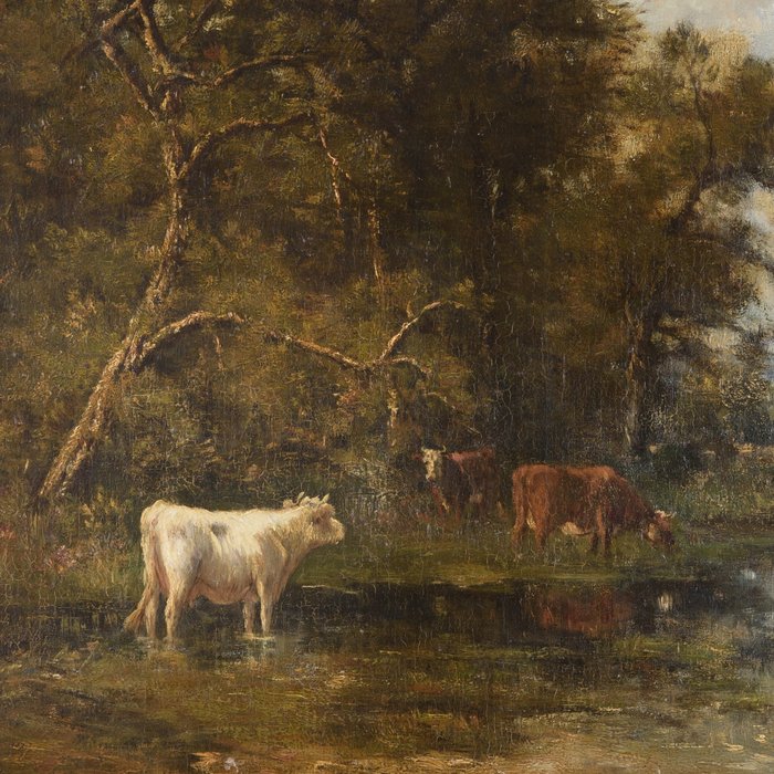 Louis Victor Watelin (1838-1907) - Cows by the water's edge