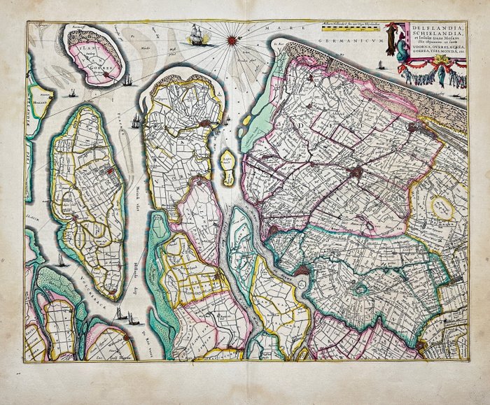 Holland - Sydholland / Kort over Holland (Sydvest); Willem Janszoon Blaeu - Delflandia / Schielandia [Théâtre du Monde ou Nouvel Atlas] - 1621-1650