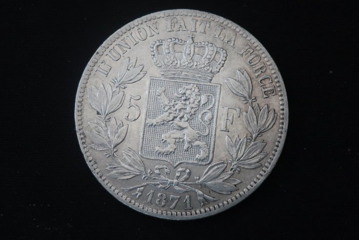 Belgien. Leopold 2.. 5 Francs 1871  (Ingen mindstepris)