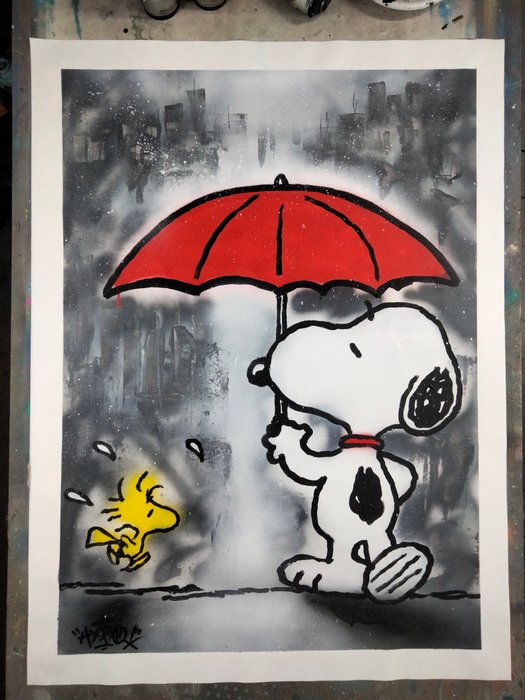 Hipo (1988) - Snoopy  Woodstock - In the New York rain (Original artwork)