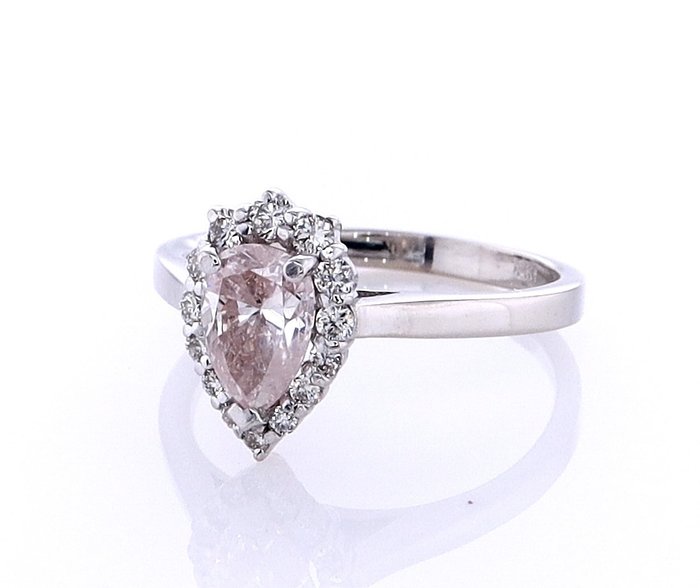 Ring - 14 karat Hvidguld -  0.80ct. tw. Lyserød Diamant (Naturfarvet) - Diamant