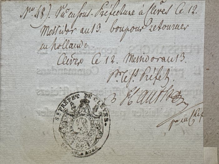 Martinus Cornelis Bichon van IJsselmonde Carel Marius Storm van 's Gravesande - Fragment of 3 autograph letters signed of the mayors of Rotterdam and Gravenhagen and french préfet - 1813