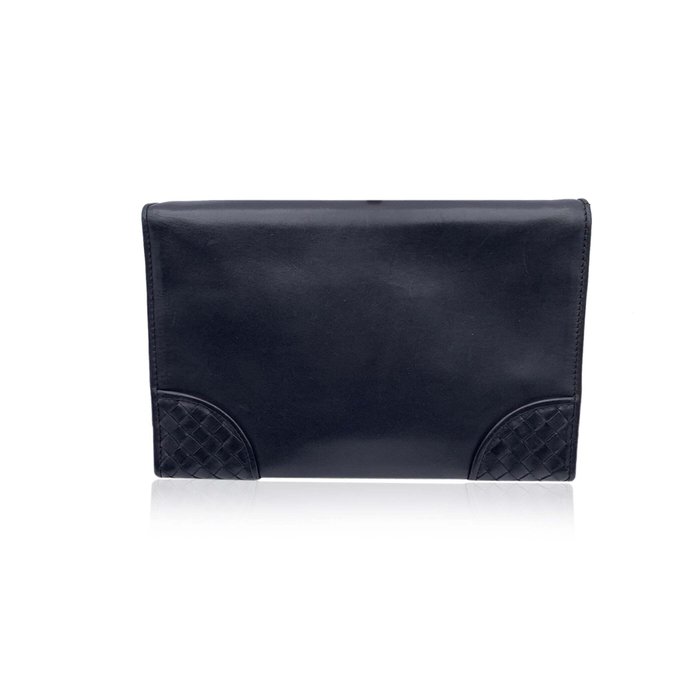 Bottega Veneta - Black Intrecciato Leather Slide Lock Clutch Wrist Bag - Håndtaske uden hank