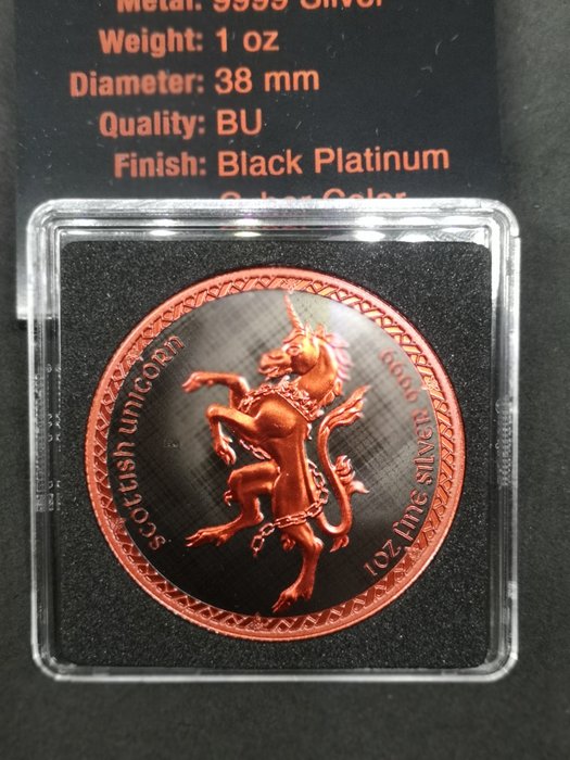 Niue. 2 Dollars 2023 Scottish Unicorn - Cyber Red Black Platinum, 1 Oz (.999)  (Ingen mindstepris)