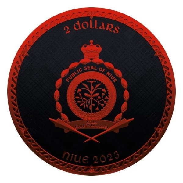 Niue. 2 Dollars 2023 Scottish Unicorn - Cyber Red Black Platinum, 1 Oz (.999)  (Ingen mindstepris)