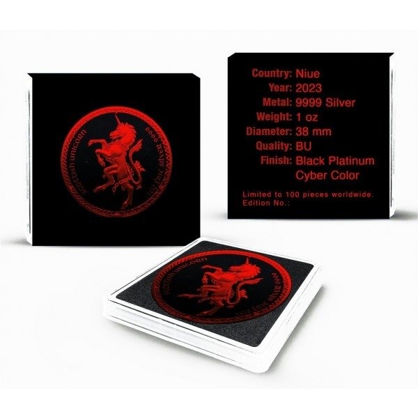 Niue. 2 Dollars 2023 Scottish Unicorn - Cyber Red Black Platinum, 1 Oz (.999)  (Ingen mindstepris)