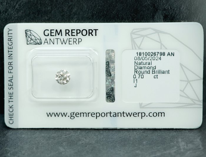 1 pcs Diamant  (Natur)  - 0.70 ct - J - I1 - Gem Report Antwerp (GRA)