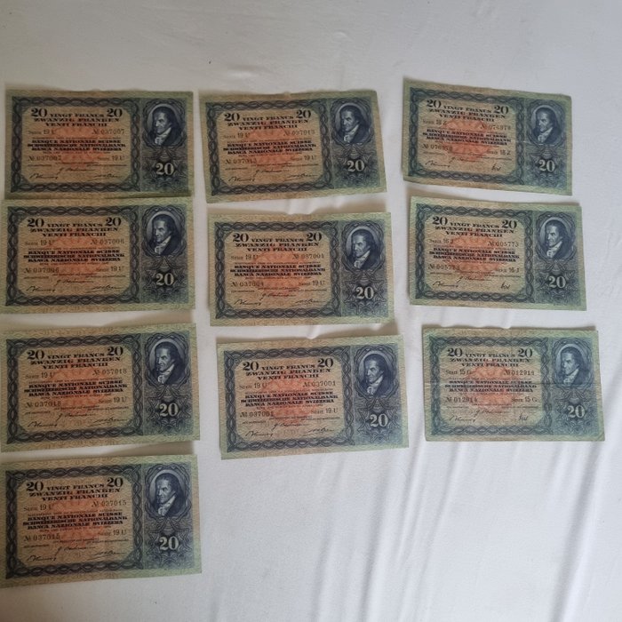 Schweiz. - 10 x 20 Franken - various dates - Pick 39