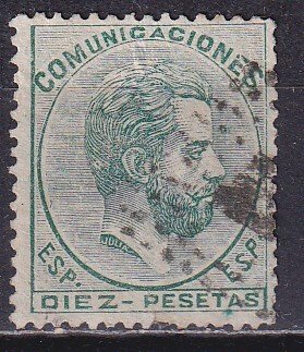 Spanien 1872 - Reign of Amadeo I - 10 Pesetas grøn - Edifil 129