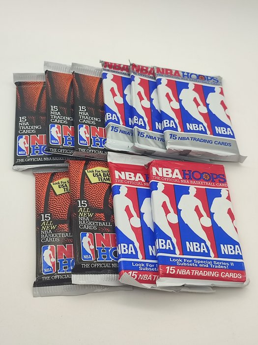 1990/91  91/92 NBA Hoops Series I, II - 10 Booster pack - Næsten så god som ny (NM)