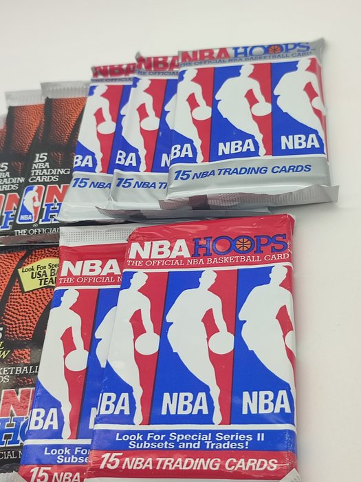 1990/91  91/92 NBA Hoops Series I, II - 10 Booster pack - Næsten så god som ny (NM)