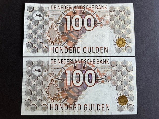 Holland - 2 x 100 Gulden 1992 - Pick 101 (2x)  (Ingen mindstepris)