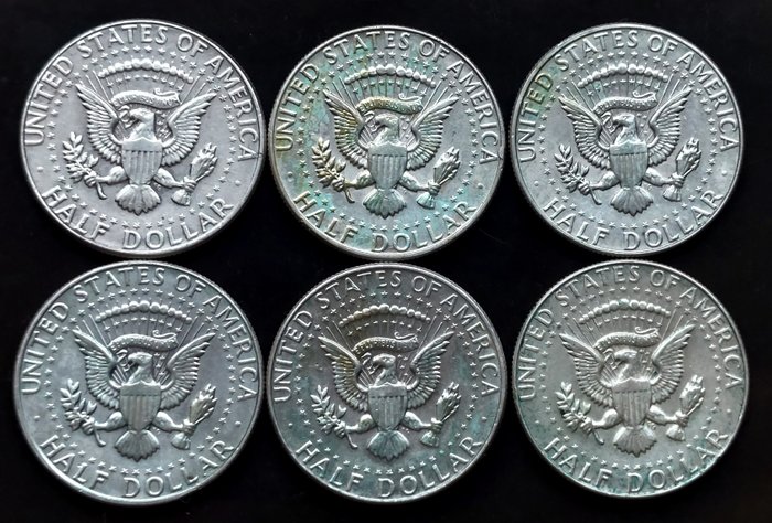 Förenta staterna. 6 moedas -  ½ Dollar "Kennedy Half Dollar" 1964-1969  (Ingen mindstepris)