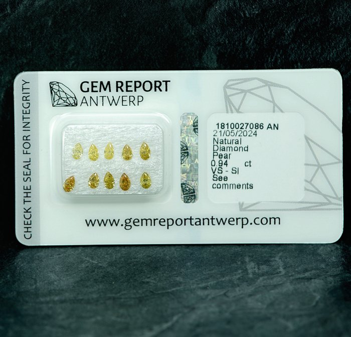 10 pcs Diamant  (Naturfarvet)  - 0.94 ct Blandet gul - SI1, VS1 - Gem Report Antwerp (GRA)