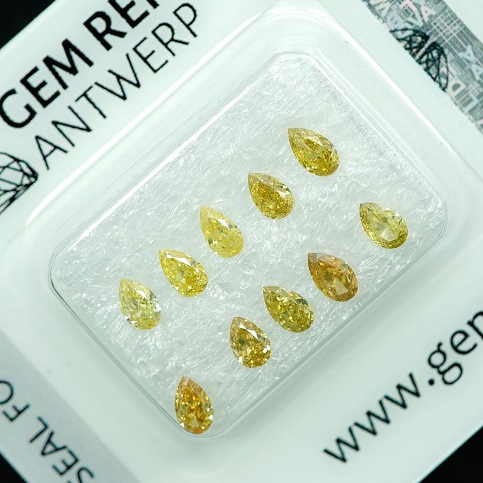 10 pcs Diamant  (Naturfarvet)  - 0.94 ct Blandet gul - SI1, VS1 - Gem Report Antwerp (GRA)