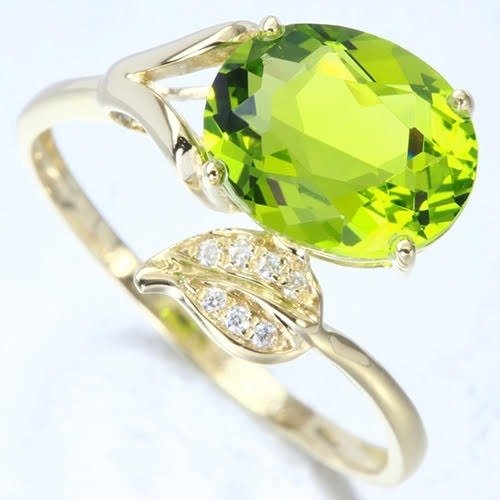 Ingen mindstepris - Ring - 14 karat Gulguld Peridot - Diamant