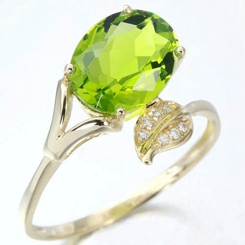 Ingen mindstepris - Ring - 14 karat Gulguld Peridot - Diamant