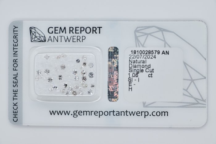 Ingen mindstepris - 35 pcs Diamant  (Natur)  - 1.06 ct - E - I3, SI1 - Gem Report Antwerp (GRA) - Rund enkelt snit