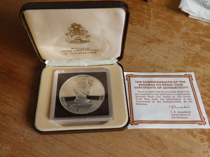 Bahamas. 10 Dollars 1978 proof, fifth Anniversary of Independence  (Ingen mindstepris)