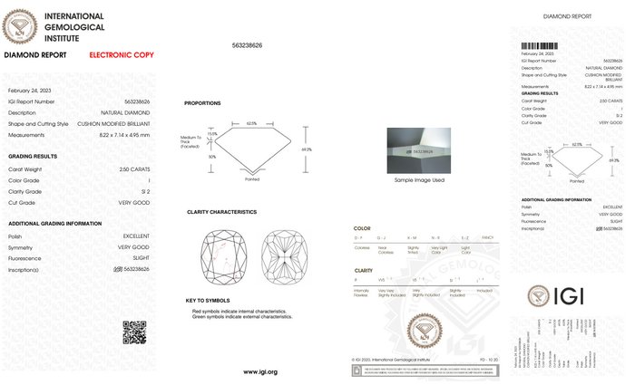 1 pcs Diamant  (Natur)  - 2.50 ct - Pude - I - SI2 - International Gemological Institute (IGI)