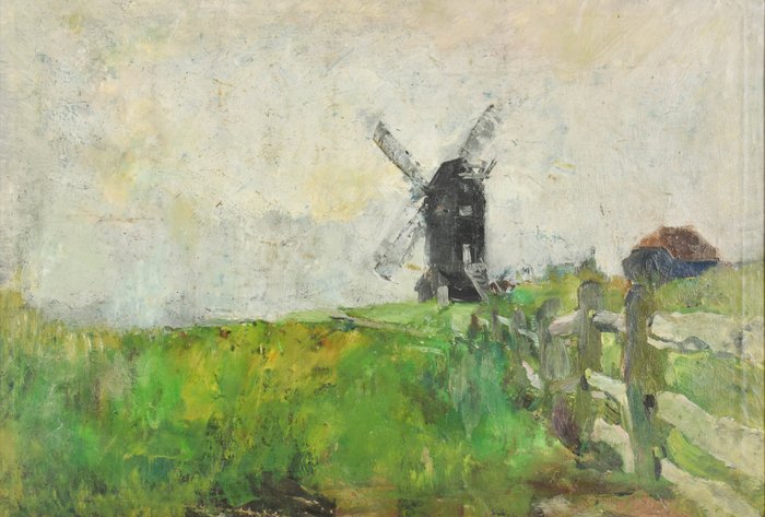 William Christian Symons (1845-1911) Att. to - A wind mill in the French country side