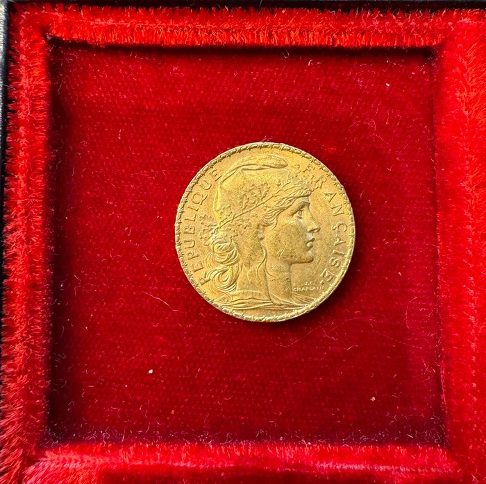 6,45 grams - Guld 900 - 20 Francs Coq/Marianne - Præget bar