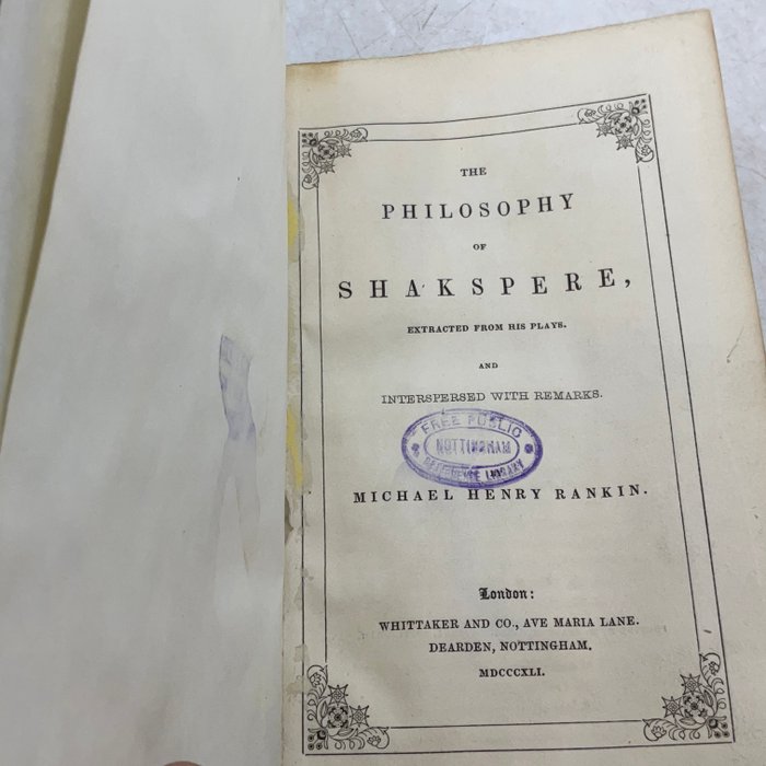 Michael. H. Rankin - The Philosophy of Shakespere, extracted from his plays - 1841