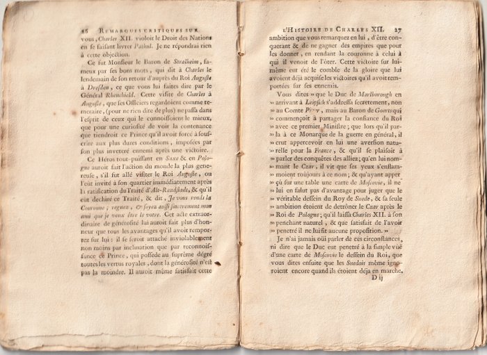 M. de La Motraye - Remarques historiques  critiques sur L'histoire de Charles XII. Roi de Suède - 1732