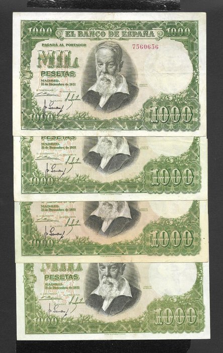 Spanien. - 8 x 1000 Pesetas 1949-1951 - Pick 138 (4) and 143 (4)