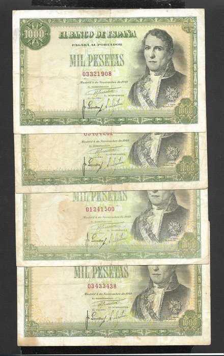 Spanien. - 8 x 1000 Pesetas 1949-1951 - Pick 138 (4) and 143 (4)