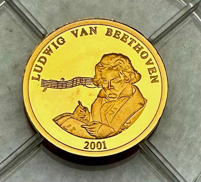 Tyskland. Gold medal 2001 Ludwig Van Beethoven , oro Proof  (Ingen mindstepris)