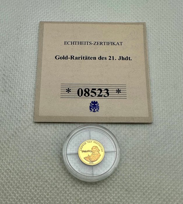 Tyskland. Gold medal 2001 Ludwig Van Beethoven , oro Proof  (Ingen mindstepris)