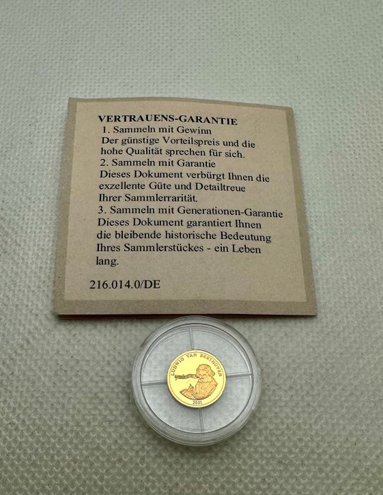 Tyskland. Gold medal 2001 Ludwig Van Beethoven , oro Proof  (Ingen mindstepris)