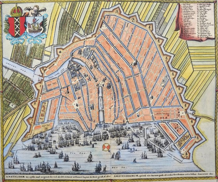 Holland - Amsterdam; N. Visscher / F. de Wit / P. van der Aa - Amsteldam ten vijfde mael vergroot soo veel als sich vertoont westwaerts buyten de Heere gracht Ao - 1661-1680