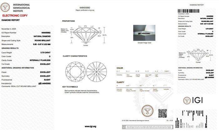 2 pcs Diamant  (Natur)  - 1.40 ct - Rund - D (farveløs) - IF - International Gemological Institute (IGI) - Ideelt slebne diamanter