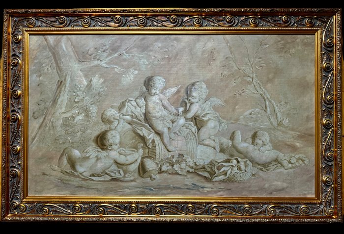 Piat Joseph Sauvage (1744–1818), Workshop of - Un bas-relief en trompe l'oeil représentant des putti à une fête champêtre en grisaille