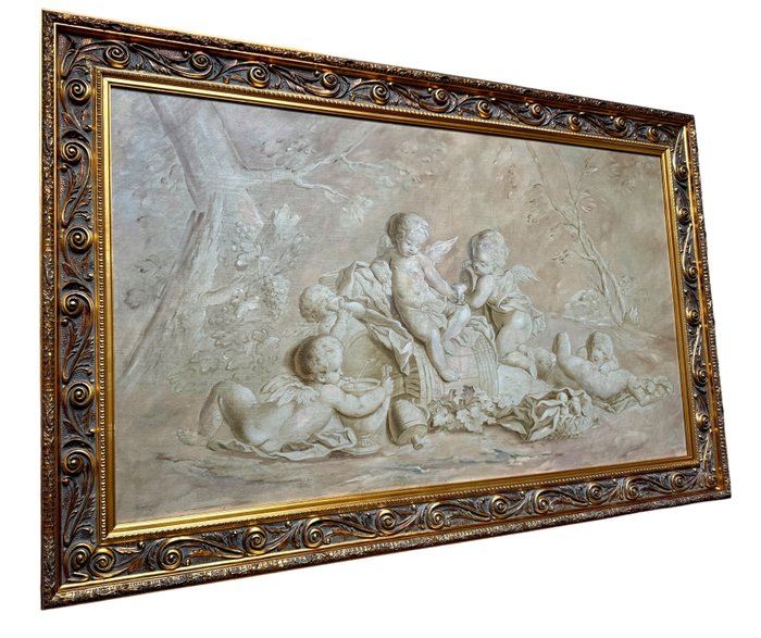 Piat Joseph Sauvage (1744–1818), Workshop of - Un bas-relief en trompe l'oeil représentant des putti à une fête champêtre en grisaille