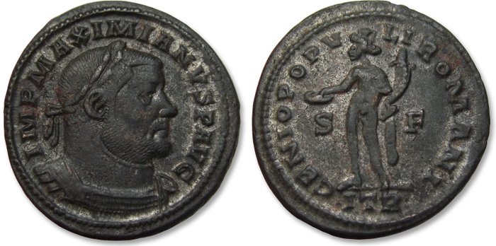 Romarriket Maximian (AD 286-305) Follis Treveri (Trier) 302-305 AD - mintmark ITR S-F in fields - large 29mm coin