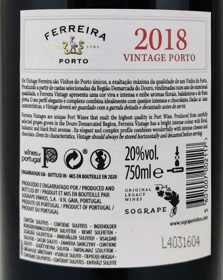 2018 Ferreira - Vintage Port -  Douro  - 1 Flaske (0,75L)